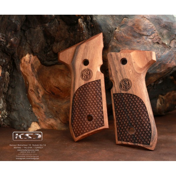 KSD Brand Beretta 92FS, 92A1, 92G, 92D, 96, M9 Compatible Walnut Grips Diamond 2 KSD-00236