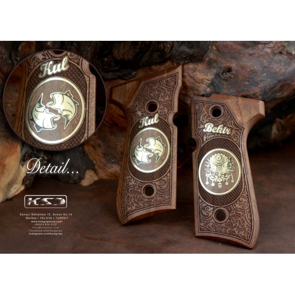 KSD Brand Beretta 92FS, 92A1, 92G, 92D, 96, M9 Compatible Walnut Grips Framed 	KSD-00351