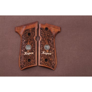 KSD Brand Beretta 92FS, 92A1, 92G, 92D, 96, M9 Compatible Walnut Grips Floral 	KSD-00352