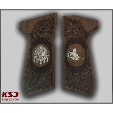 KSD Brand Beretta 92FS, 92A1, 92G, 92D, 96, M9 Compatible Walnut Grips Framed 	KSD-01386