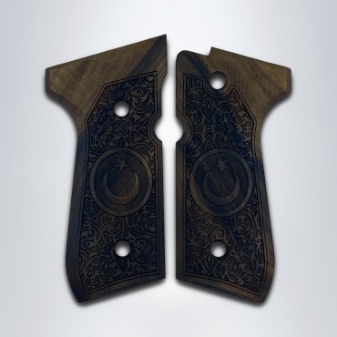 KSD Brand Beretta 92FS, 92A1, 92G, 92D, 96, M9 Compatible Walnut Grips Floral 	KSD-01412