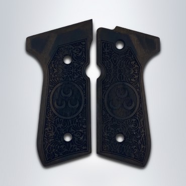 KSD Brand Beretta 92FS, 92A1, 92G, 92D, 96, M9 Compatible Walnut Grips Floral KSD-01413