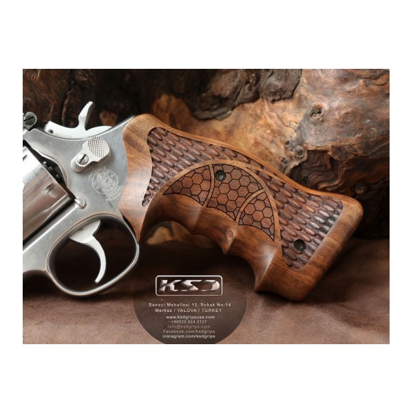 KSD Brand Smith Wesson K/L/X - Frame Round Butt Compatible Walnut Grips 	KSD-01680